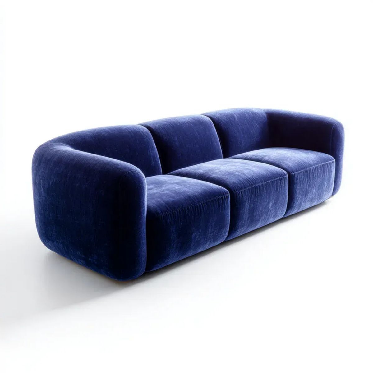Trzyosobowa sofa aksamitna granatowa, zaokrąglona, 230 × 100 × 72 cm