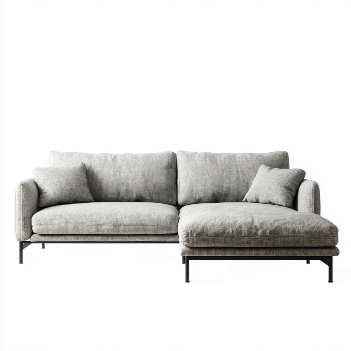 Prawostronna sofa narożna jasnoszara z tapicerką poliestrową, 240 × 160 × 85 cm