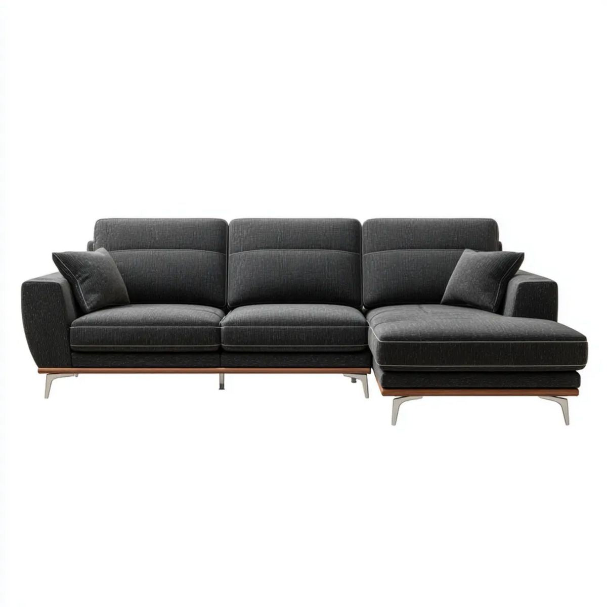 Grafitowa sofa narożna w kształcie L z prawostronnym szezlongiem, poliestrowa, 280 × 160 × 85 cm
