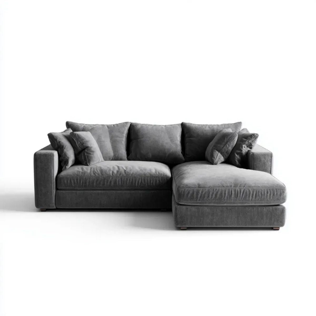 Prawostronna sofa narożna grafitowa z poliestru 280 x 170 x 85 cm