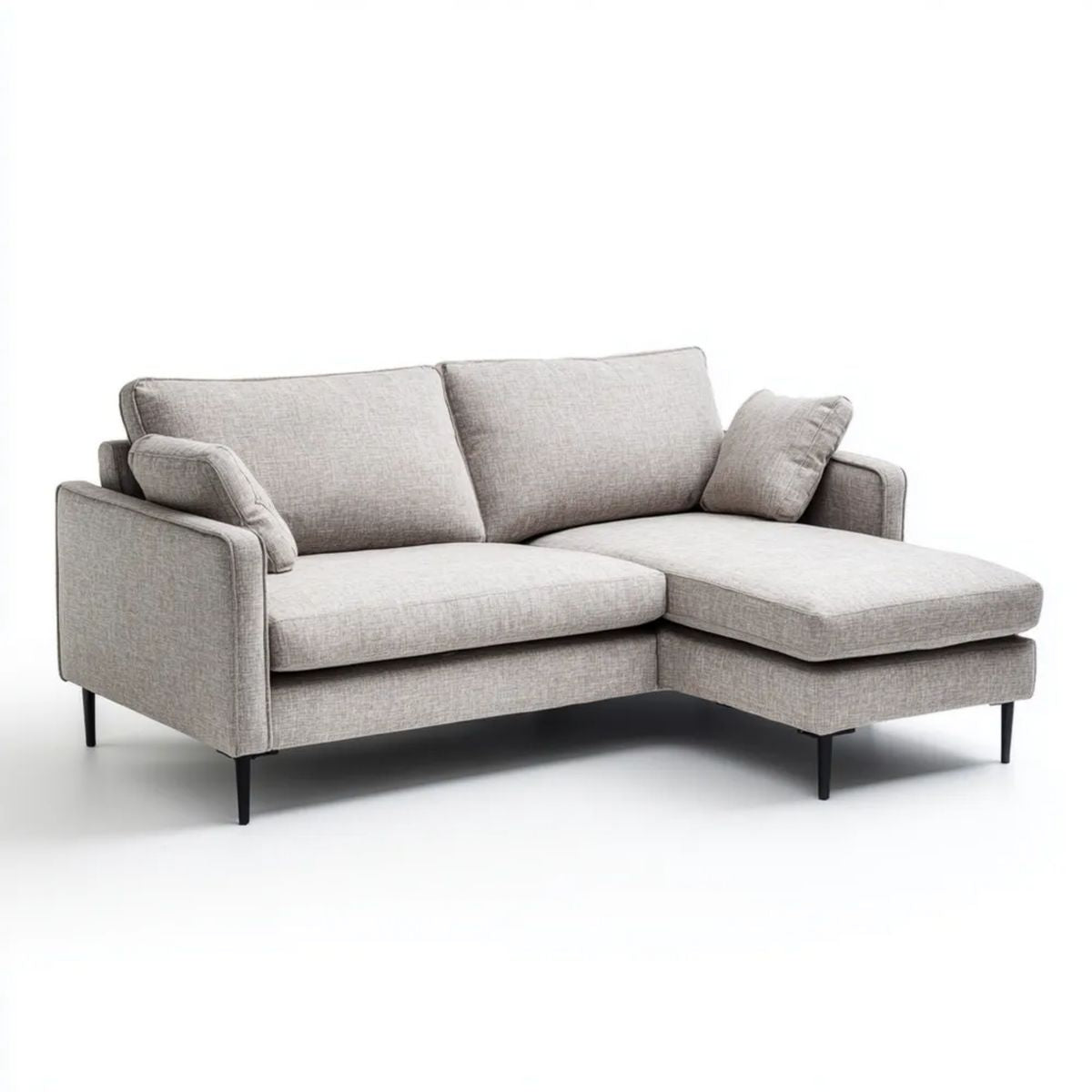 Szara sofa narożna z szezlongiem w kształcie L, tkanina poliestrowa, 220 x 150 x 85 cm