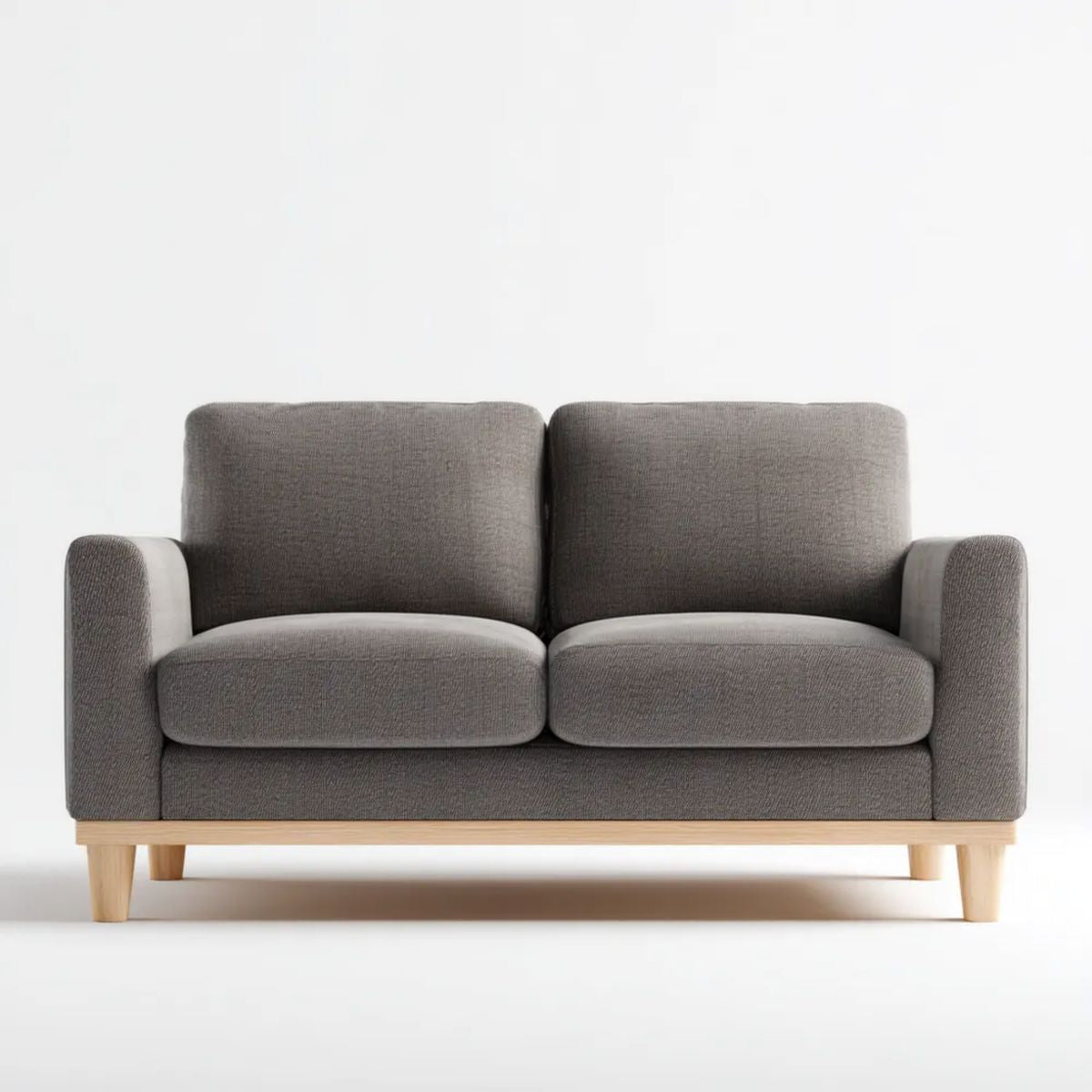 Dwuosobowa sofa tapicerowana szara z drewnianymi nogami, 145 x 78 x 82 cm
