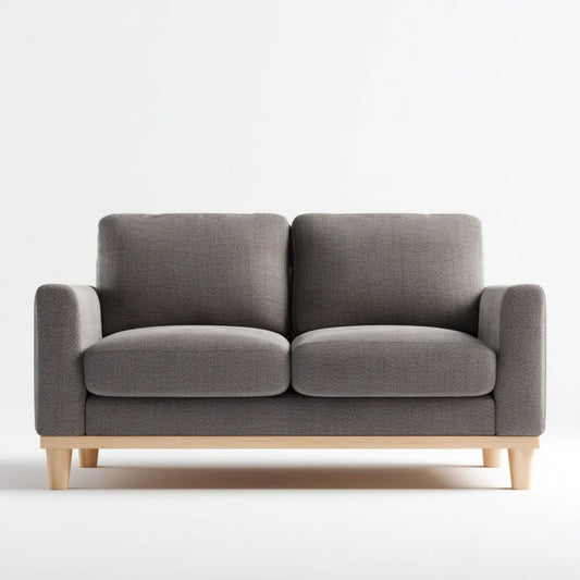 Dwuosobowa sofa tapicerowana szara z drewnianymi nogami, 145 x 78 x 82 cm