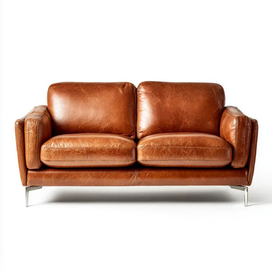 Dwuosobowa sofa ze skóry syntetycznej PU, koniakowa, 150 × 90 × 85 cm