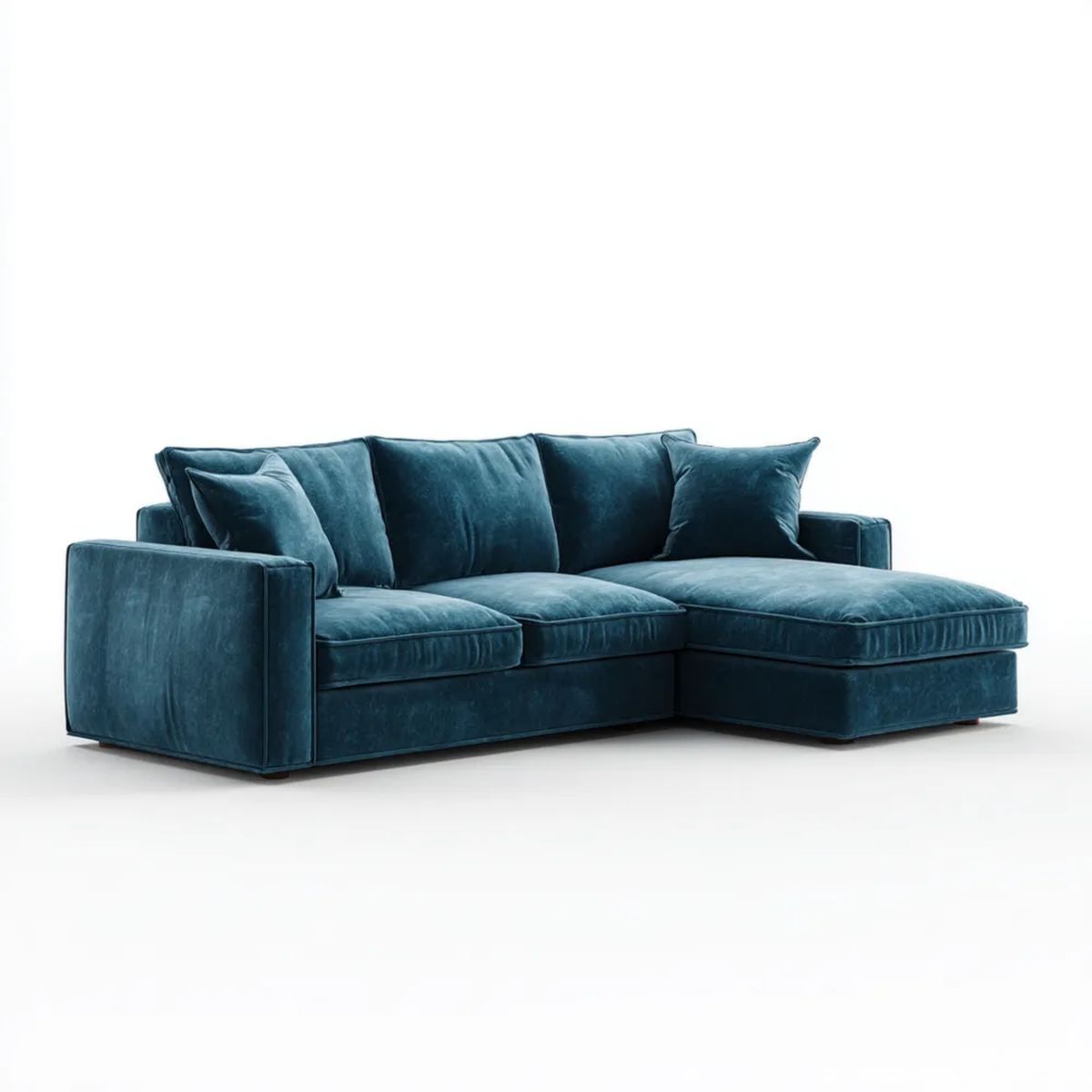 Narożnik 3-osobowy z prawostronnym szezlongiem w kształcie L, granatowy, aksamitowy, 250 x 160 x 85 cm