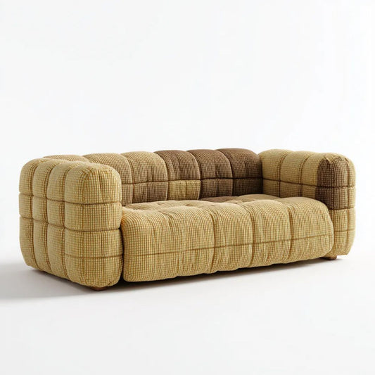Dwuosobowa sofa z poliestru beżowo-brązowa 180 x 90 x 72 cm