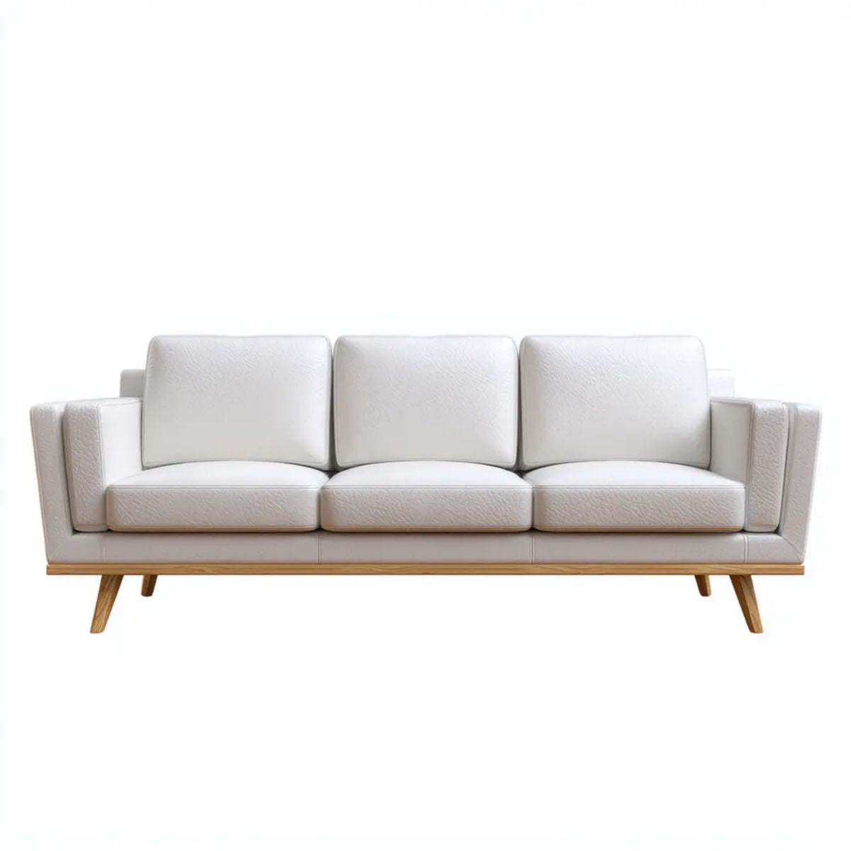 Trzyosobowa sofa biała z tapicerką PU i drewnianymi nogami, 210 × 85 × 82 cm