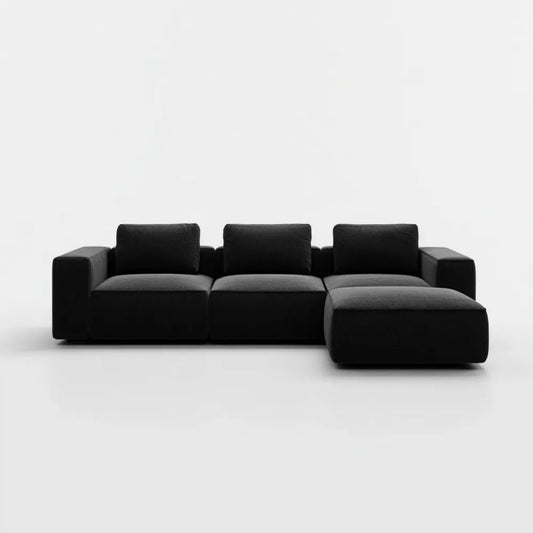 Prawostronna modułowa sofa narożna z weluru poliestrowego, czarna, 300 × 170 × 76 cm