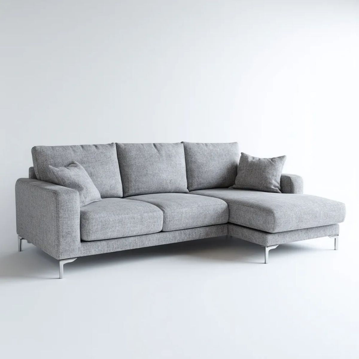 Szara sofa narożna z poliestru w kształcie L, 250 × 160 × 85 cm