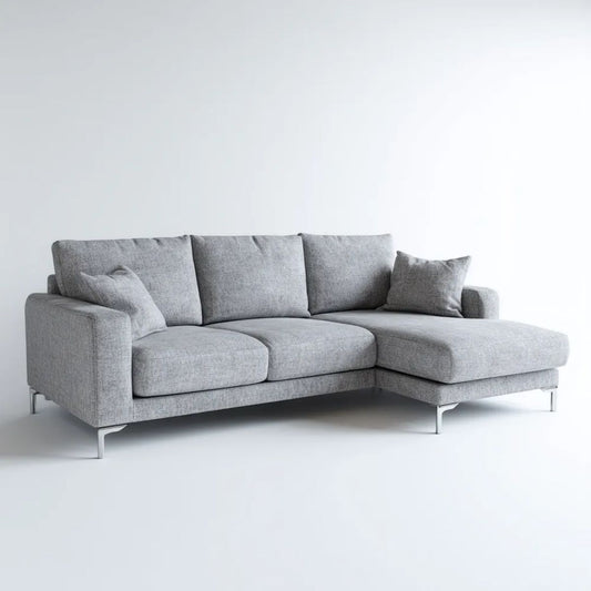 Szara sofa narożna z poliestru w kształcie L, 250 × 160 × 85 cm