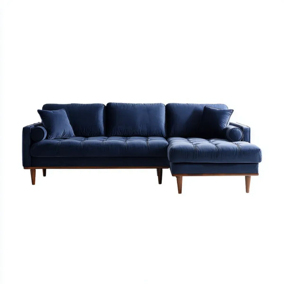 Granatowa sofa narożna z prawym szezlongiem, aksamit poliestrowy, 250 x 160 x 85 cm