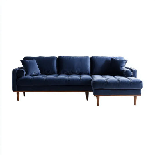 Granatowa sofa narożna z prawym szezlongiem, aksamit poliestrowy, 250 x 160 x 85 cm