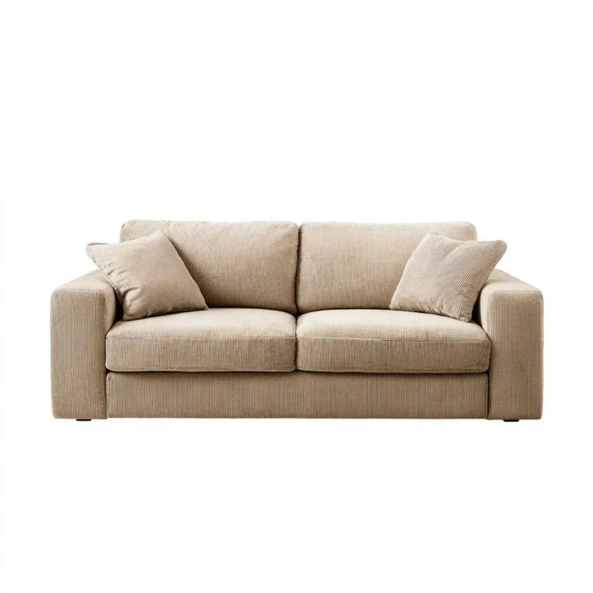 Dwuosobowa sofa z poliestru sztruksowego, beżowa, 180 x 90 x 85 cm