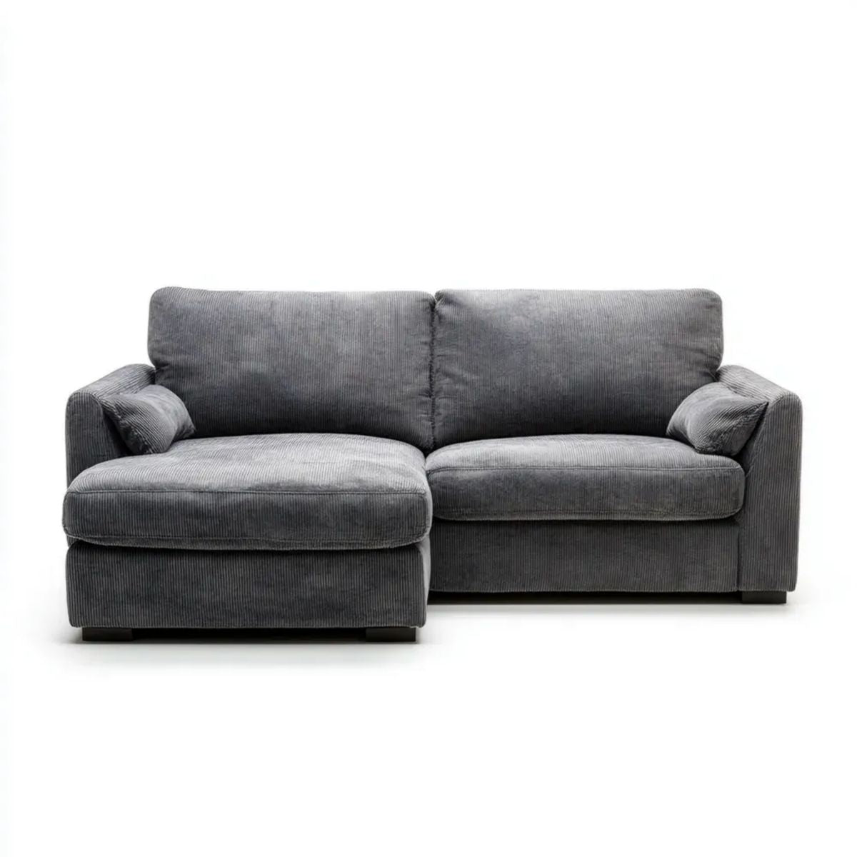Szara sofa narożna w kształcie L z lewostronnym szezlongiem z poliestru sztruksowego, 230 x 150 x 85 cm