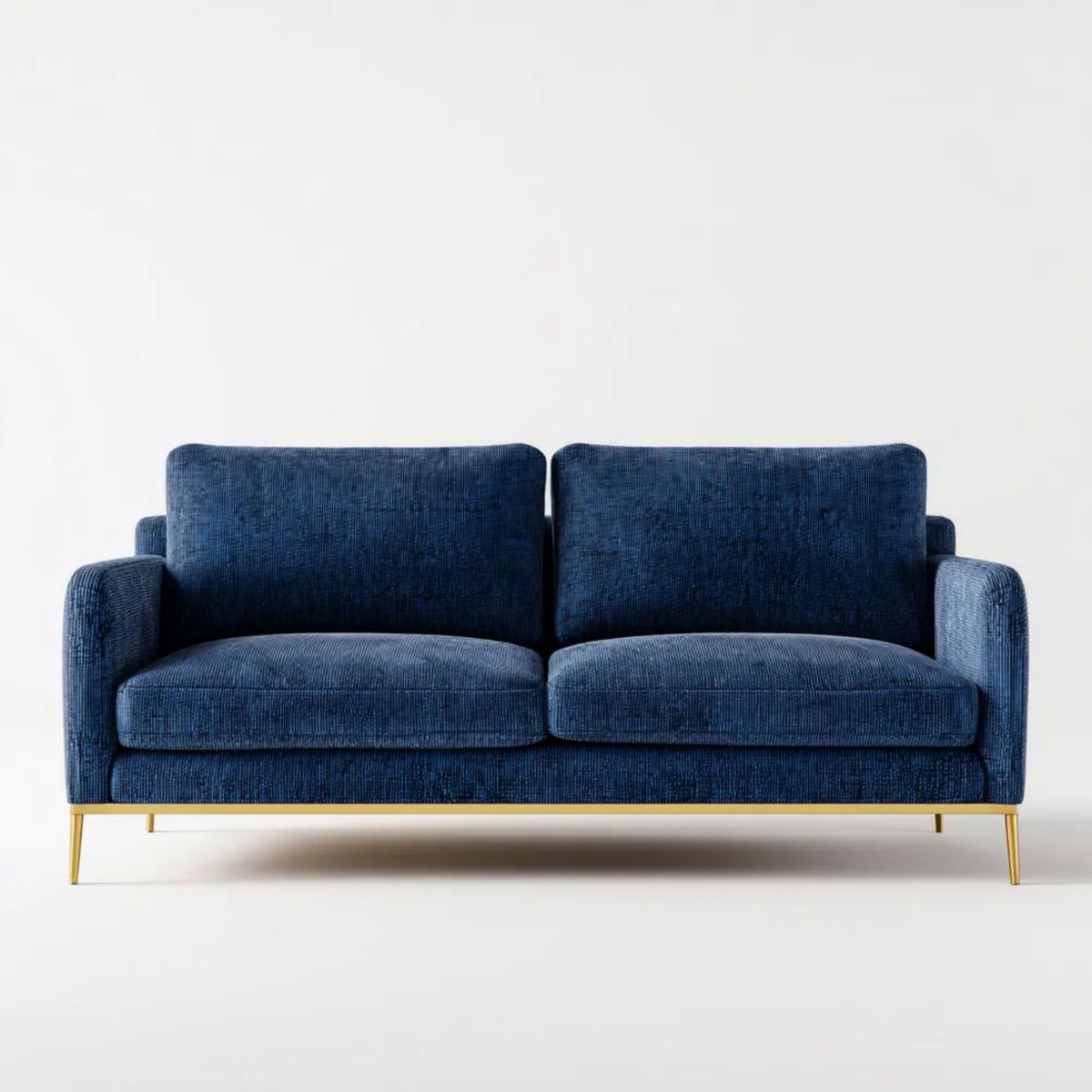 Sofa dwuosobowa z poliestru sztruksowego, granatowo-złota, 160 x 85 x 82 cm