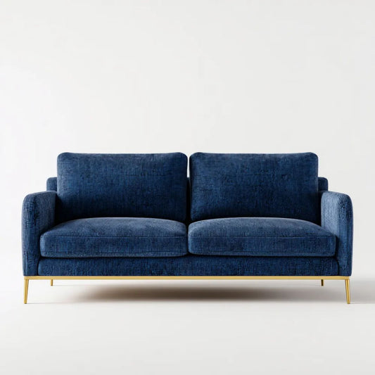 Sofa dwuosobowa z poliestru sztruksowego, granatowo-złota, 160 x 85 x 82 cm