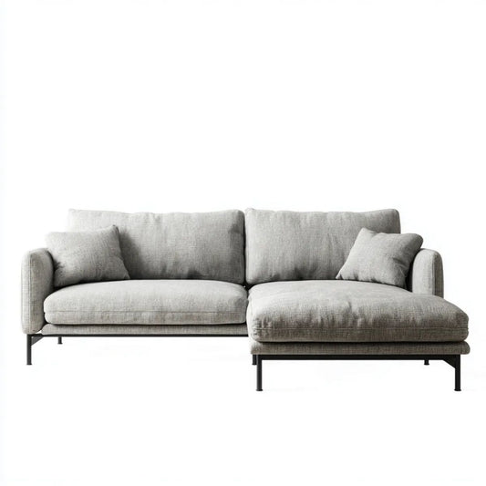 Prawostronna sofa narożna jasnoszara z tapicerką poliestrową, 240 × 160 × 85 cm