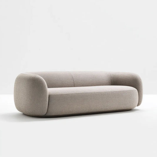 Beżowa sofa 3-osobowa z tapicerką tkaninową 220 x 95 x 72 cm, owalna