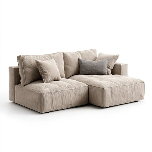 Beżowo-szara modułowa sofa 2-osobowa z tkaniny sztruksowej 200 x 100 x 72 cm
