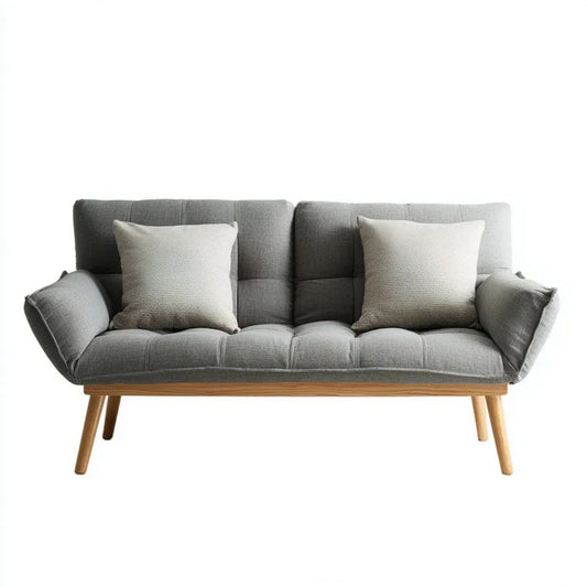 Dwuosobowa sofa szara z tapicerką poliestrową i nogami z litego drewna sosnowego, 145 × 78 × 82 cm