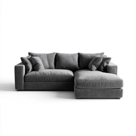 Prawostronna sofa narożna grafitowa z poliestru 280 x 170 x 85 cm