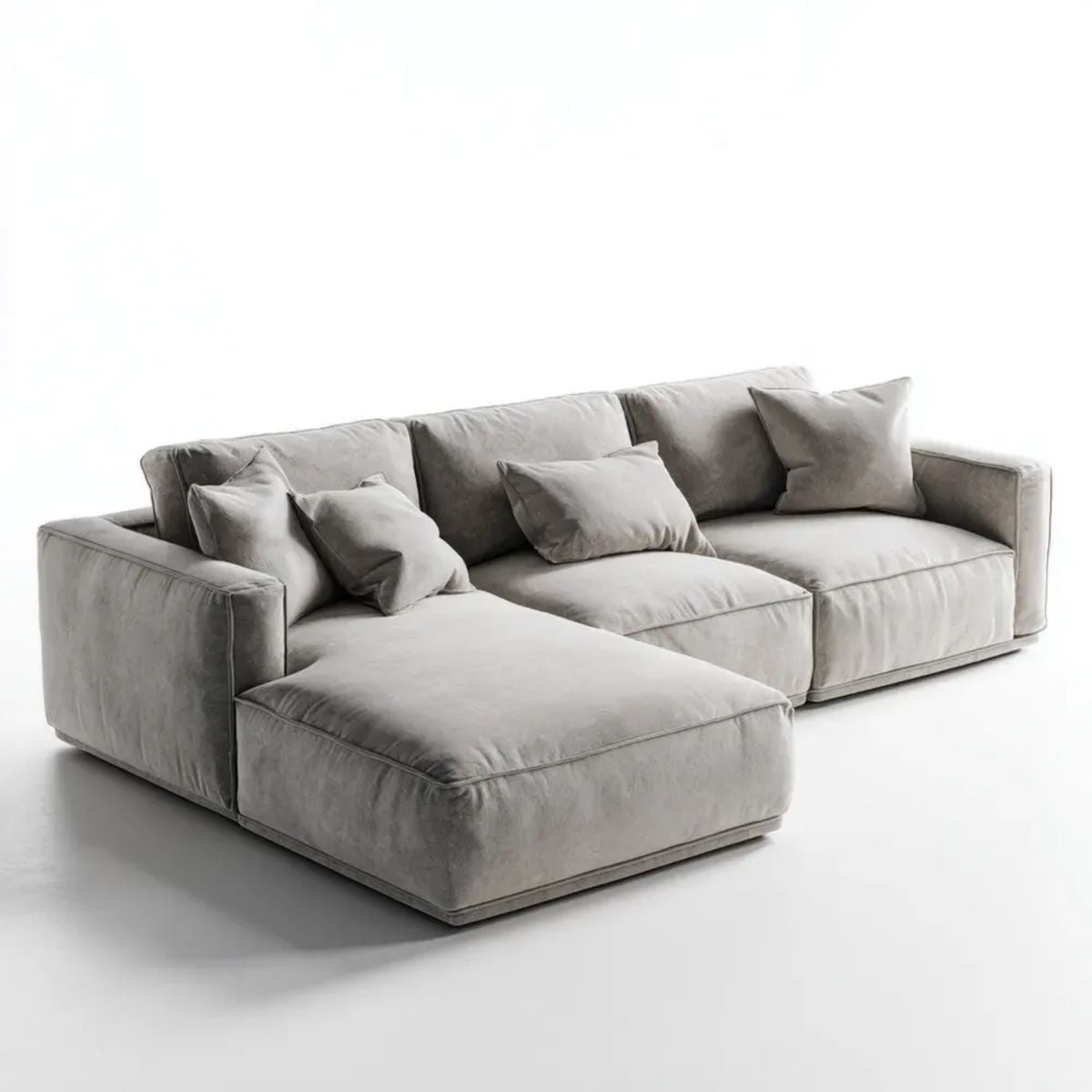3-osobowa sofa narożna z lewostronnym szezlongiem, szara, aksamitna, 280 x 165 x 85 cm
