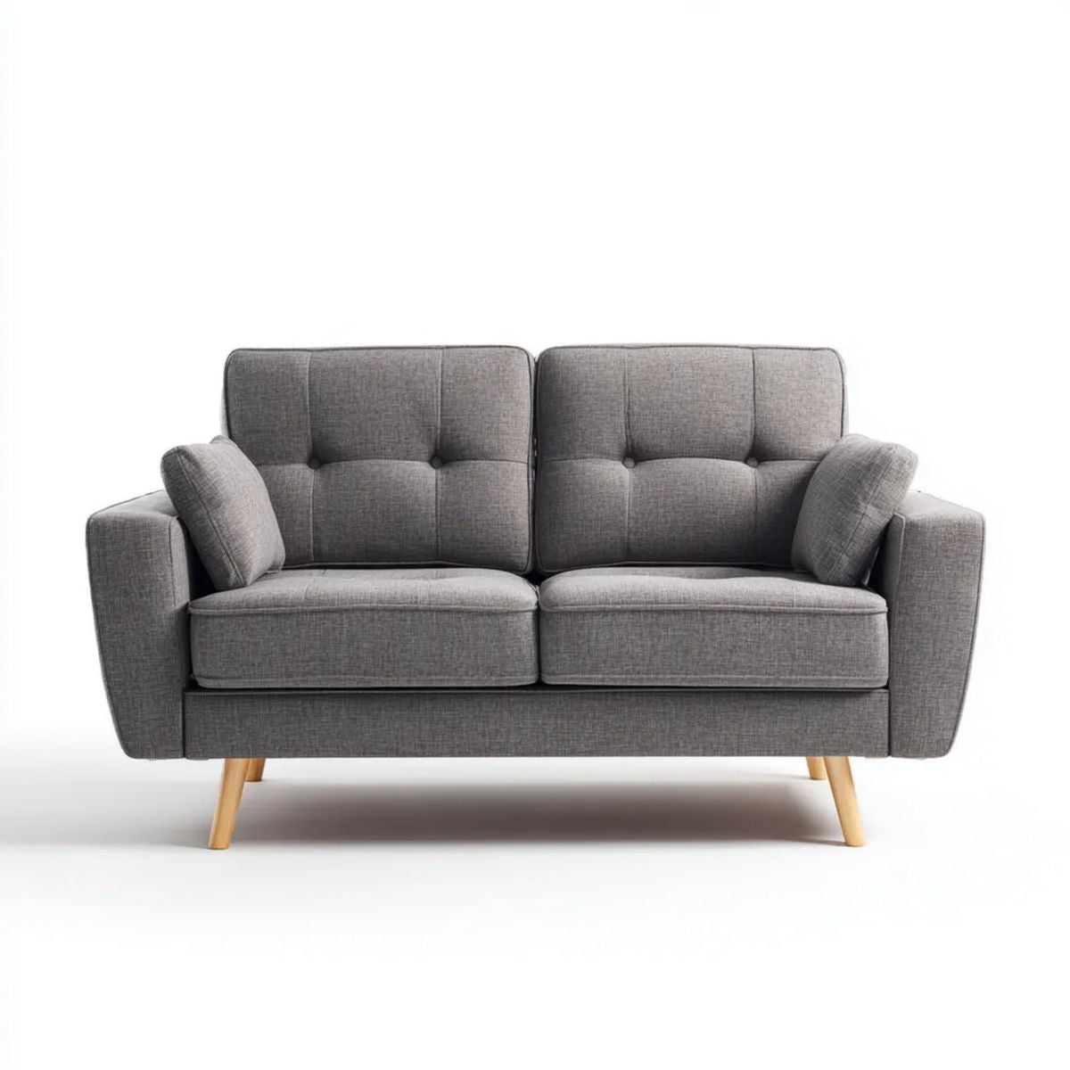 Dwuosobowa sofa tapicerowana szara z nogami z litego drewna, 160 x 85 x 86 cm
