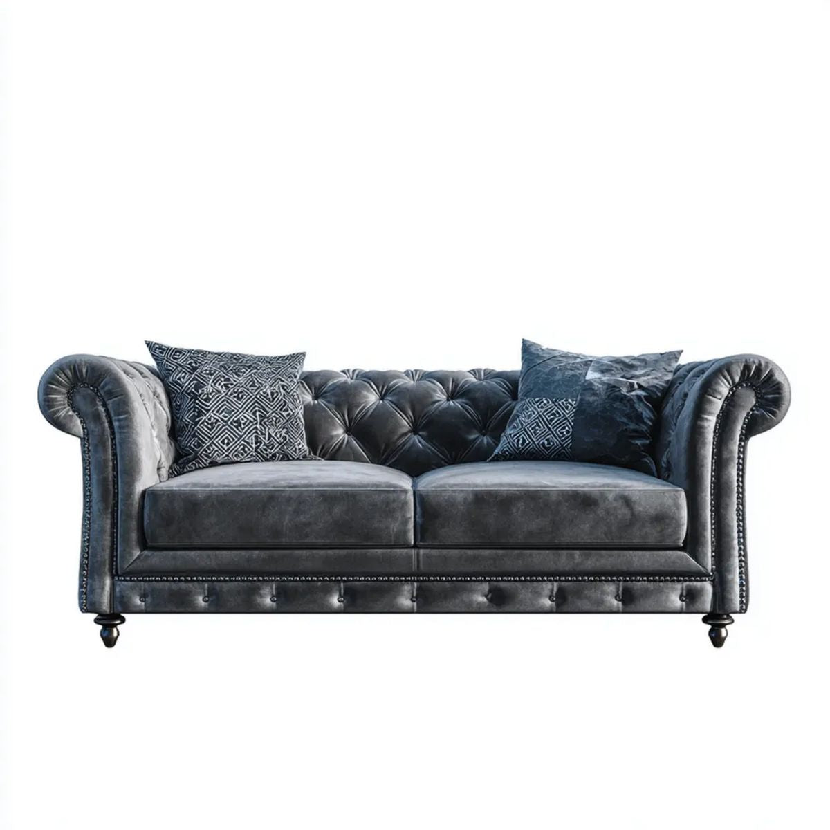 Trzyosobowa sofa Chesterfield z aksamitu grafitowo-czarna 220 x 95 x 78 cm
