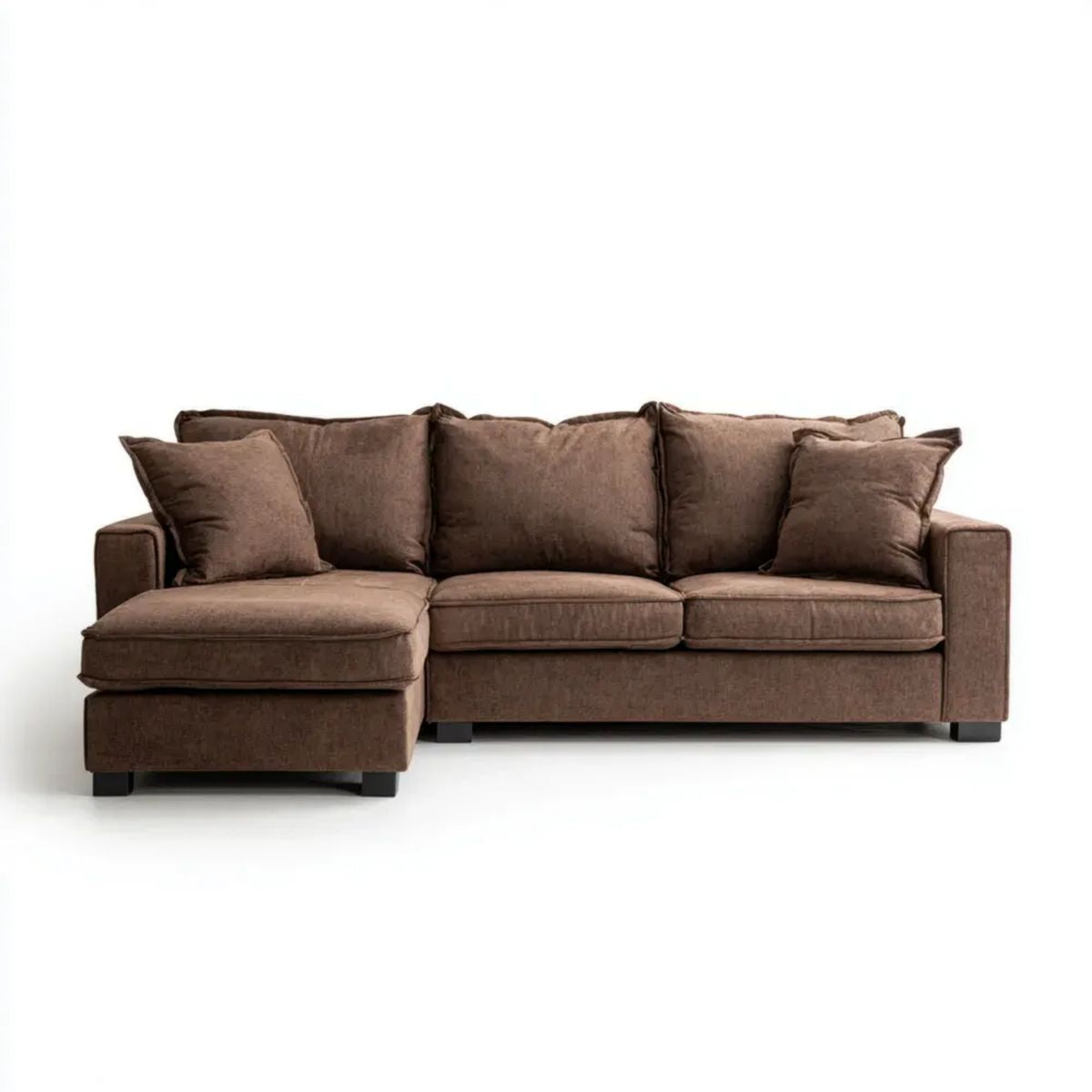 Brązowa sofa narożna w kształcie L z lewostronnym szezlongiem, tapicerka poliestrowa, 3-osobowa, 250 × 160 × 85 cm
