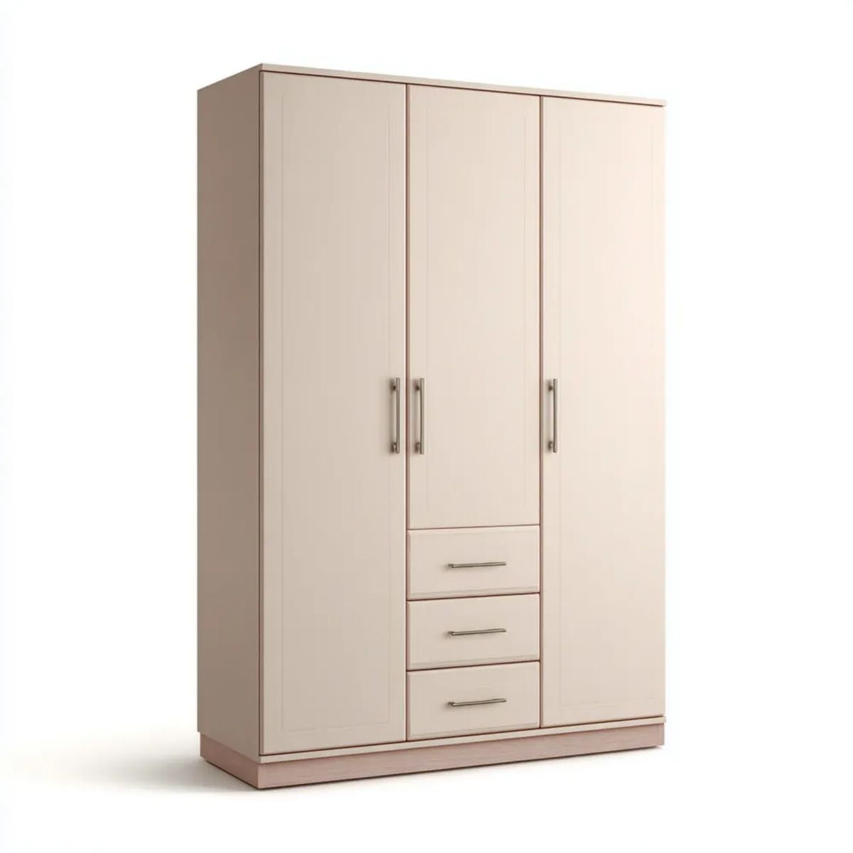 Kremowa szafa trzydrzwiowa z szufladami z płyty wiórowej laminowanej 120 x 52 x 190 cm