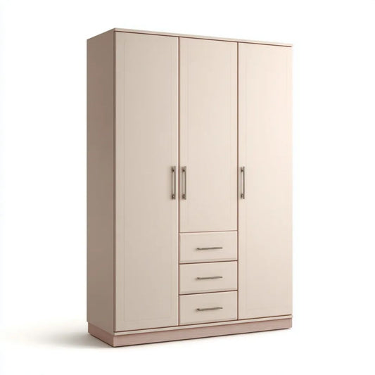 Kremowa szafa trzydrzwiowa z szufladami z płyty wiórowej laminowanej 120 x 52 x 190 cm