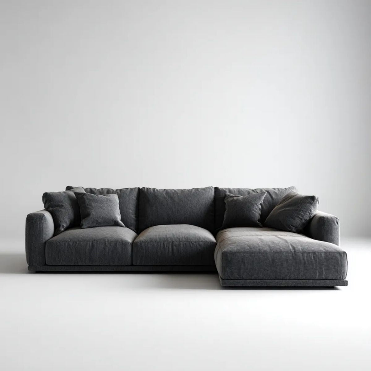 Prawostronna sofa narożna z szezlongiem z poliestru, grafitowa, 280 × 165 × 85 cm